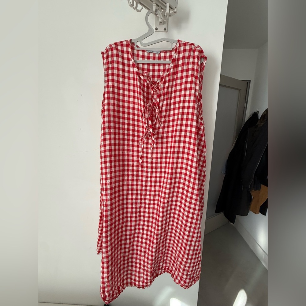 Linen Fox Red Gingham Linen Dress
